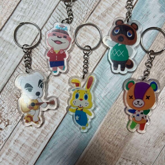 New Animal Crossing Keychain 6Pc Tom Nook Rover Lottie Stitches KK Slider Zipper - Picture 2 of 10